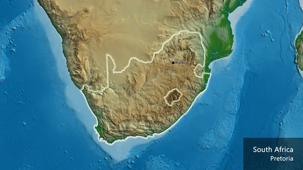 在实际地图上对南非边境地区进行的密切监视 资本点 风靡全国各地 国家及其首都的英文名称 — 图库照片