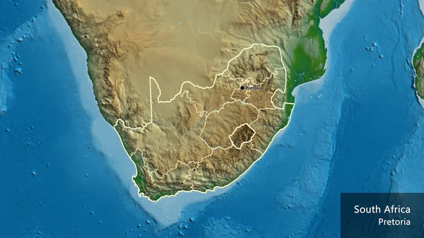 Güney Afrika Sınır Bölgesinin Bölgesel Sınırlarının Fiziksel Bir Haritada Yakınlaştırılması — Stok fotoğraf