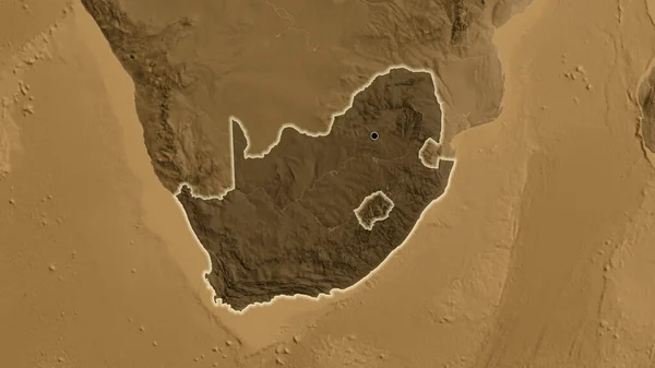 Närbild Sydafrikas Gränsområde Med Ett Mörkt Överdrag Sepiahöjdskarta Huvudpunkt Glow — Stockfoto
