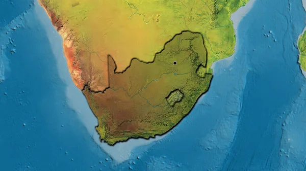 南非边境地区的特写镜头 用地形图上的黑暗覆盖突出显示 资本点 国家形状的斜边 — 图库照片