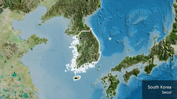 Close South Korea Border Area Satellite Map Capital Point Glow — Stock Photo, Image