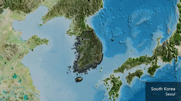 Detailní Záběr Pohraniční Oblasti Jižní Koreje Zvýrazňující Tmavé Překrytí Satelitní — Stock fotografie
