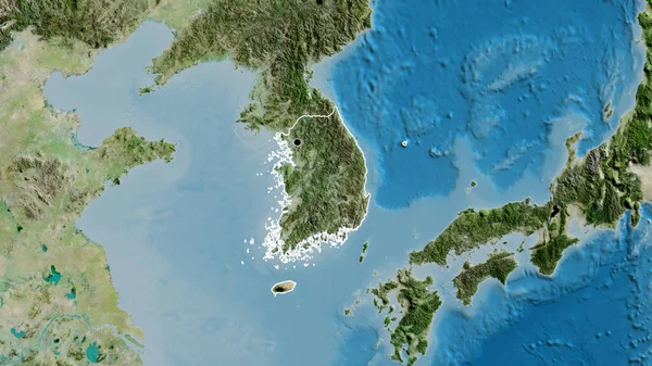 卫星地图上的韩国边境地区特写 资本点 国家形貌概述 — 图库照片