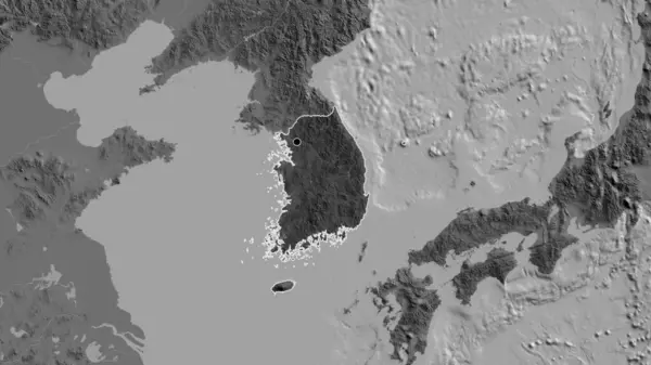 Detailní Záběr Pohraniční Oblasti Jižní Koreje Tmavým Překrytím Mapě Bilevelu — Stock fotografie
