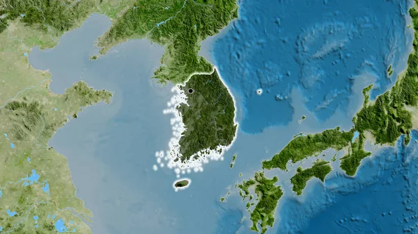 Detailní Záběr Pohraniční Oblasti Jižní Koreje Zvýrazňující Tmavé Překrytí Satelitní — Stock fotografie