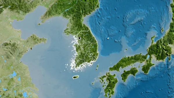 Detailní Záběr Pohraniční Oblasti Jižní Koreje Jejích Regionálních Hranic Satelitní — Stock fotografie