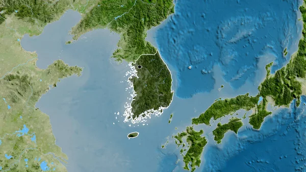 衛星地図上の暗いオーバーレイで強調韓国国境地域のクローズアップ 資本ポイント 全国の概要 — ストック写真