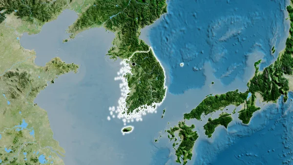Gros Plan Frontière Sud Coréenne Sur Une Carte Satellite Point — Photo