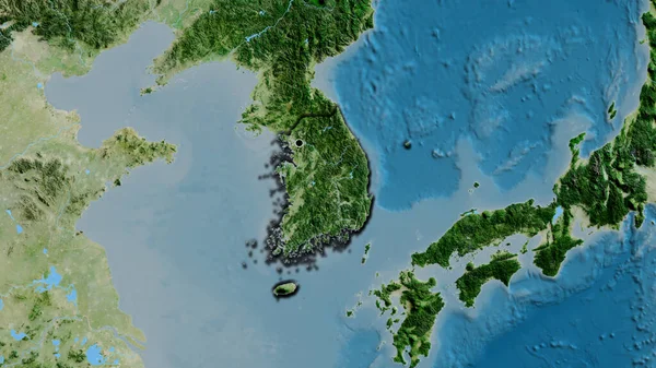 Close Van Het Zuid Koreaanse Grensgebied Een Satellietkaart Hoofdpunt Gevelde — Stockfoto