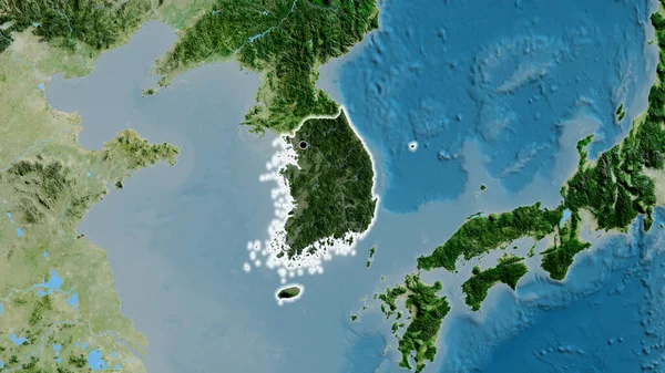 韩国边境地区的特写镜头 用卫星地图上的黑暗覆盖来突出显示 资本点 风靡全国 — 图库照片