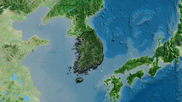 Close South Korea Border Area Highlighting Dark Overlay Satellite Map — Stock Photo, Image