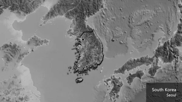 Nahaufnahme Des Südkoreanischen Grenzgebiets Auf Einer Graustufenkarte Kapitalpunkt Abgeschrägte Ränder — Stockfoto