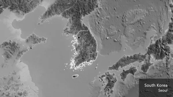 Nahaufnahme Des Südkoreanischen Grenzgebiets Auf Einer Graustufenkarte Kapitalpunkt Umrisse Das — Stockfoto
