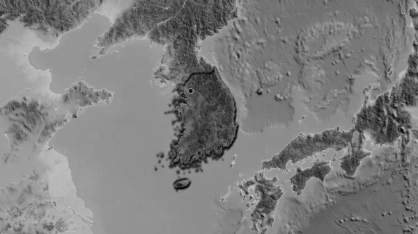 Крупный План Южнокорейской Пограничной Зоны Тёмным Наложением Карту Сером Отличный — стоковое фото