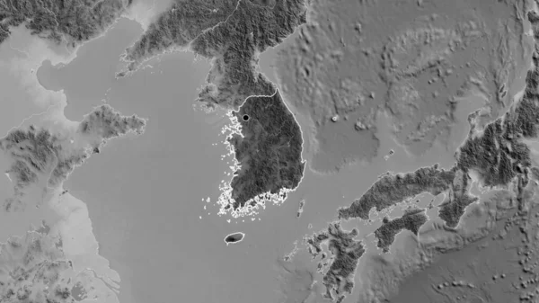 Detailní Záběr Pohraniční Oblasti Jižní Koreje Zvýrazňující Tmavou Vrstvu Mapě — Stock fotografie