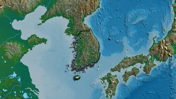 Primer Plano Zona Fronteriza Corea Del Sur Mapa Físico Punto — Foto de Stock