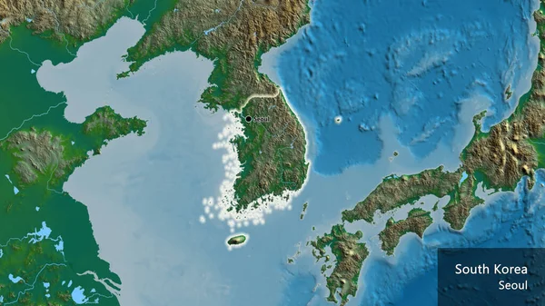 Primer Plano Zona Fronteriza Corea Del Sur Mapa Físico Punto —  Fotos de Stock