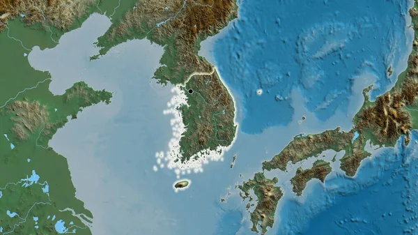 Närbild Sydkoreas Gränsområde Katastrofkarta Huvudpunkt Glow Runt Landet Form — Stockfoto