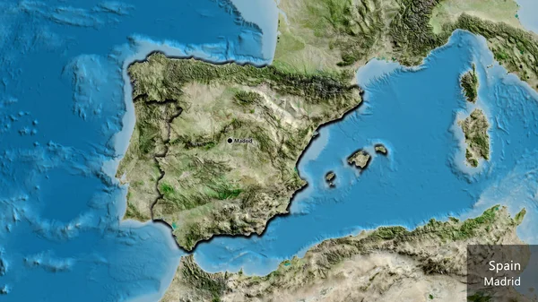 Κοντινό Πλάνο Της Ισπανικής Παραμεθόριας Περιοχής Δορυφορικό Χάρτη Σημάδι Κεφαλαίου — Φωτογραφία Αρχείου