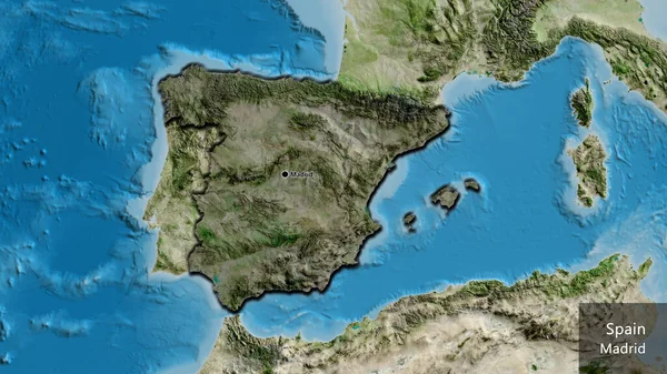 Närbild Spaniens Gränsområde Med Mörk Överlagring Satellitkarta Huvudpunkt Skalade Kanter — Stockfoto