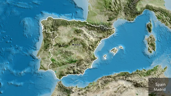 Primer Plano Zona Fronteriza España Mapa Satelital Punto Capital Esquema —  Fotos de Stock
