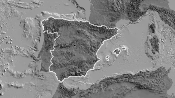 Zbliżenie Strefy Przygranicznej Hiszpanii Mapie Dwupoziomowej Główny Punkt Blask Wokół — Zdjęcie stockowe