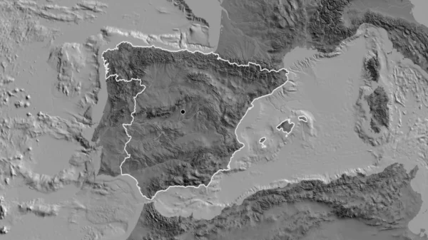 Detailní Záběr Pohraniční Oblasti Španělska Dvouúrovňové Mapě Fakt Obrys Kolem — Stock fotografie