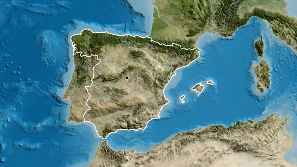 Крупним Планом Прикордонна Зона Іспанії Супутниковій Карті Столична Точка Контур — стокове фото