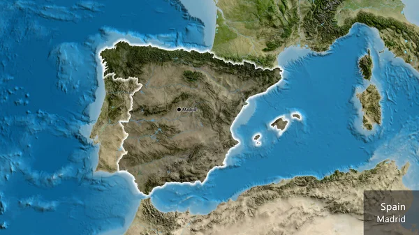 스페인 지역의 촬영은 지도에 오버레이로 조명되고 국가의 형태로 있습니다 나라의 — 스톡 사진