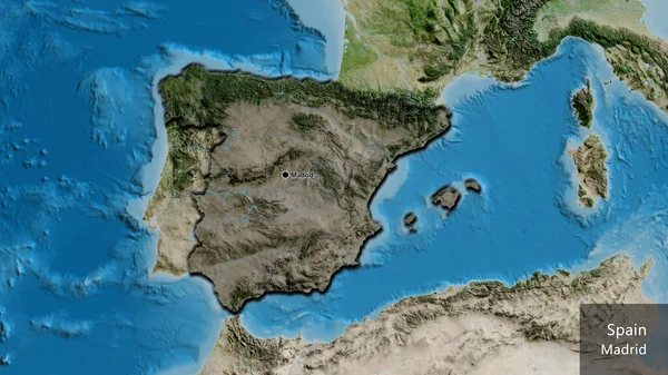 Närbild Spaniens Gränsområde Med Mörk Överlagring Satellitkarta Huvudpunkt Skalade Kanter — Stockfoto