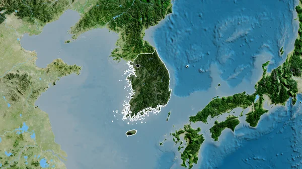 韩国边境地区的特写镜头 用卫星地图上的黑暗覆盖来突出显示 资本点 国家形貌概述 — 图库照片