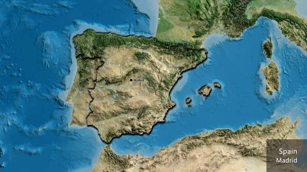 Close Área Fronteiriça Espanha Mapa Satélite Ponto Capital Bordas Chanfradas — Fotografia de Stock