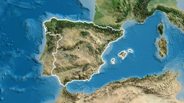 Крупним Планом Прикордонна Зона Іспанії Супутниковій Карті Столична Точка Світло — стокове фото
