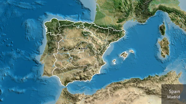 Крупним Планом Прикордонна Територія Іспанії Регіональні Кордони Супутниковій Карті Столична — стокове фото