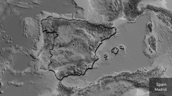 Gros Plan Frontière Espagnole Sur Une Carte Niveaux Gris Point — Photo