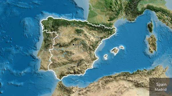 Close Spain Border Area Satellite Map Capital Point Glow Country — Stock Photo, Image