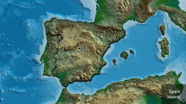 Крупный План Пограничной Зоны Испании Физической Карте Отличный Момент Скошенный — стоковое фото