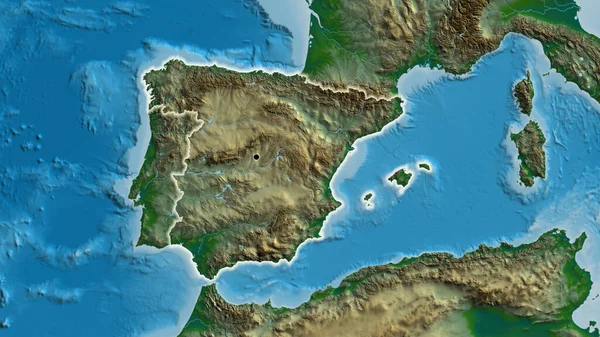 Крупный План Пограничной Зоны Испании Физической Карте Отличный Момент Светится — стоковое фото