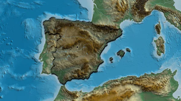 Крупный План Приграничной Зоны Испании Темным Наложением Рельефную Карту Отличный — стоковое фото