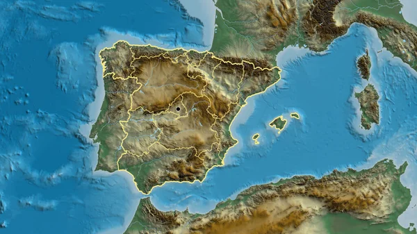 スペイン国境地域とその地域の国境の閉鎖は救援地図上で行われた 資本ポイント 全国の概要 — ストック写真