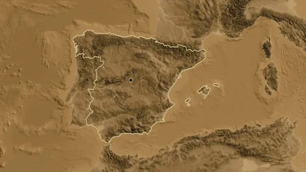 스페인 지역의 사진입니다 세피아 Sepia 지도입니다 나라의 모양을 둘러싸고 — 스톡 사진