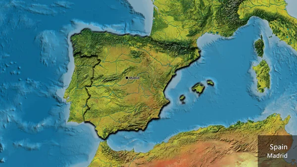 Närbild Det Spanska Gränsområdet Topografisk Karta Huvudpunkt Skalade Kanter Landet — Stockfoto