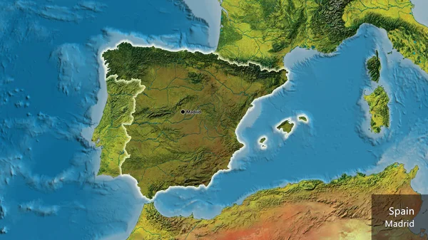 Close Spain Border Area Highlighting Dark Overlay Topographic Map Capital — Stock Photo, Image