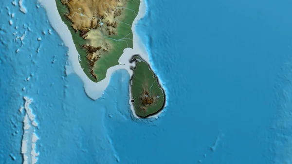 スリランカの国境地帯のクローズアップは 救援地図上の暗いオーバーレイで強調しています 資本ポイント 国の形の縁が隠されている — ストック写真