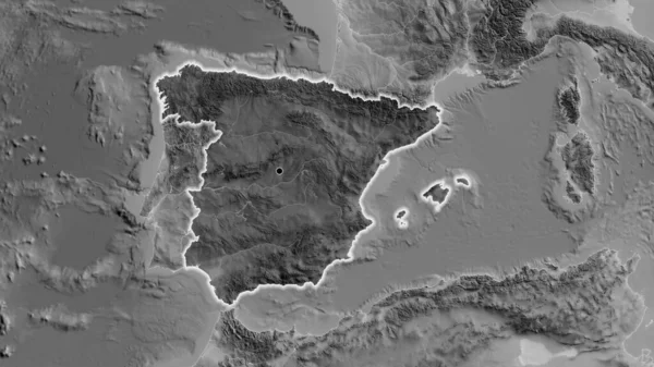 Apropierea Zonei Frontieră Spaniei Evidențiază Suprapunere Întunecată Hartă Scară Gri — Fotografie, imagine de stoc