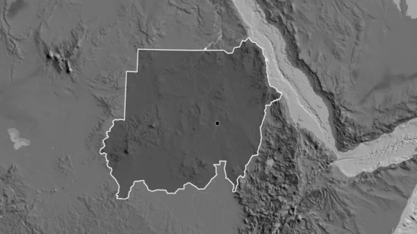 スーダン国境地域のクローズアップは 二階建ての地図上の暗いオーバーレイで強調表示されます 資本ポイント 全国の概要 — ストック写真