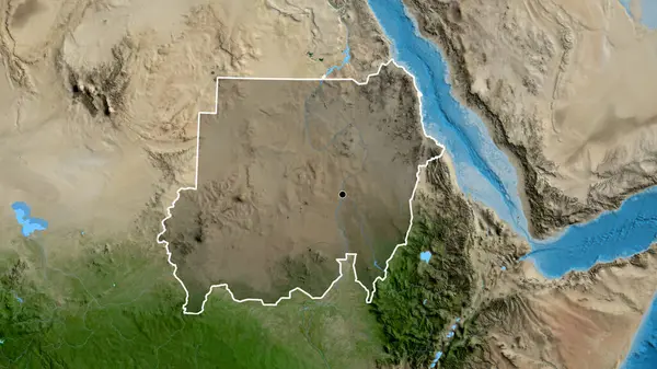 Närbild Sudans Gränsområde Med Ett Mörkt Överdrag Satellitkarta Huvudpunkt Skissera — Stockfoto