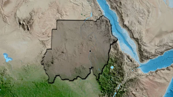 苏丹边境地区的特写镜头 用卫星地图上的黑暗阴影突出显示出来 资本点 国家形状的斜边 — 图库照片