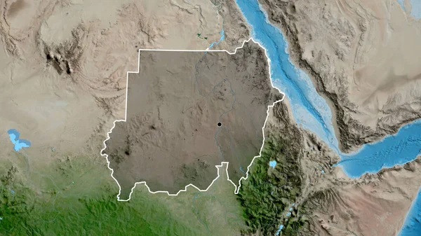 苏丹边境地区的特写镜头 用卫星地图上的黑暗阴影突出显示出来 资本点 国家形貌概述 — 图库照片