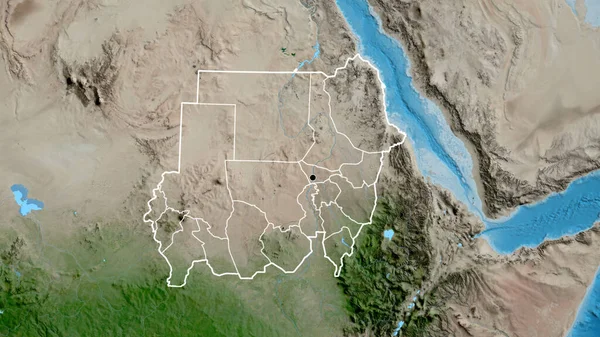 Close Dari Wilayah Perbatasan Sudan Dan Perbatasan Regionalnya Pada Peta — Stok Foto